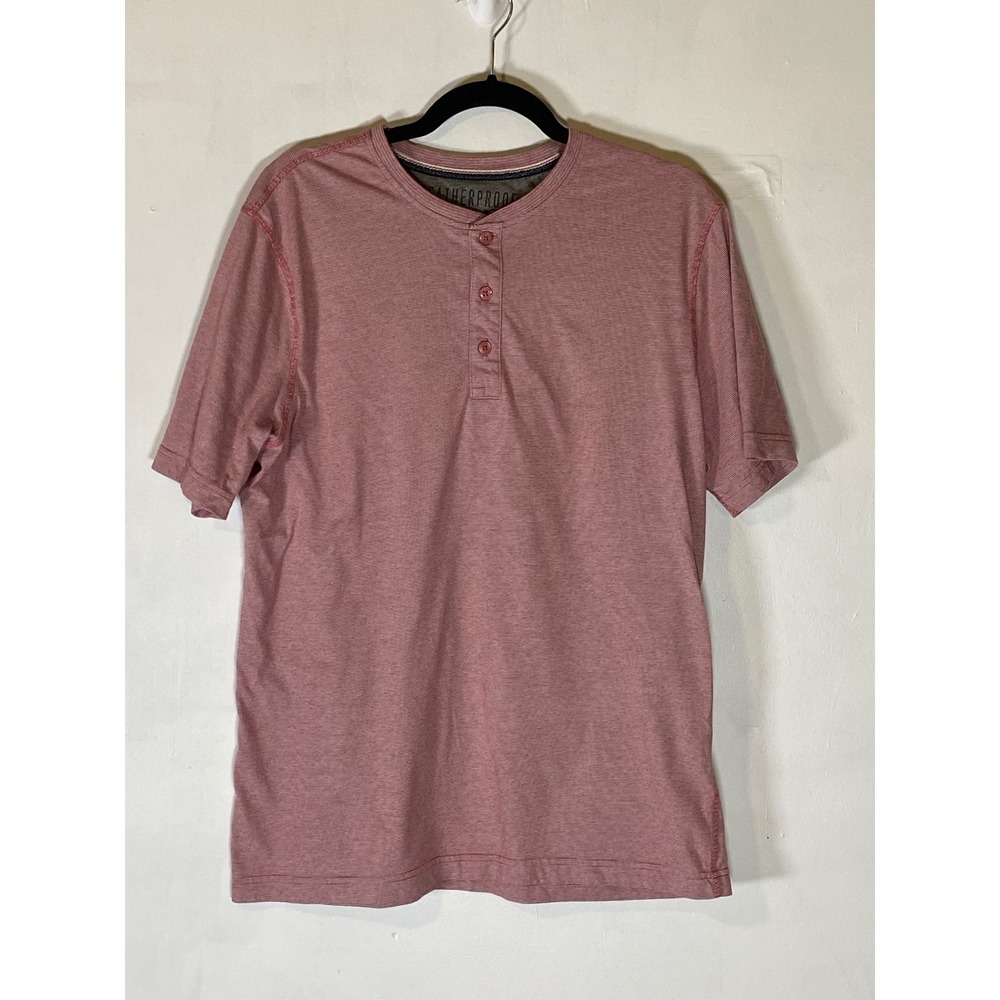 Weatherproof Vintage Red White Striped Henley Large Casual Short Sleeve Polo